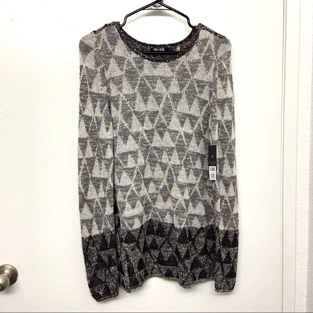 NWT Nic+Zoe Gray Triangle Knit Sweater Tunic S